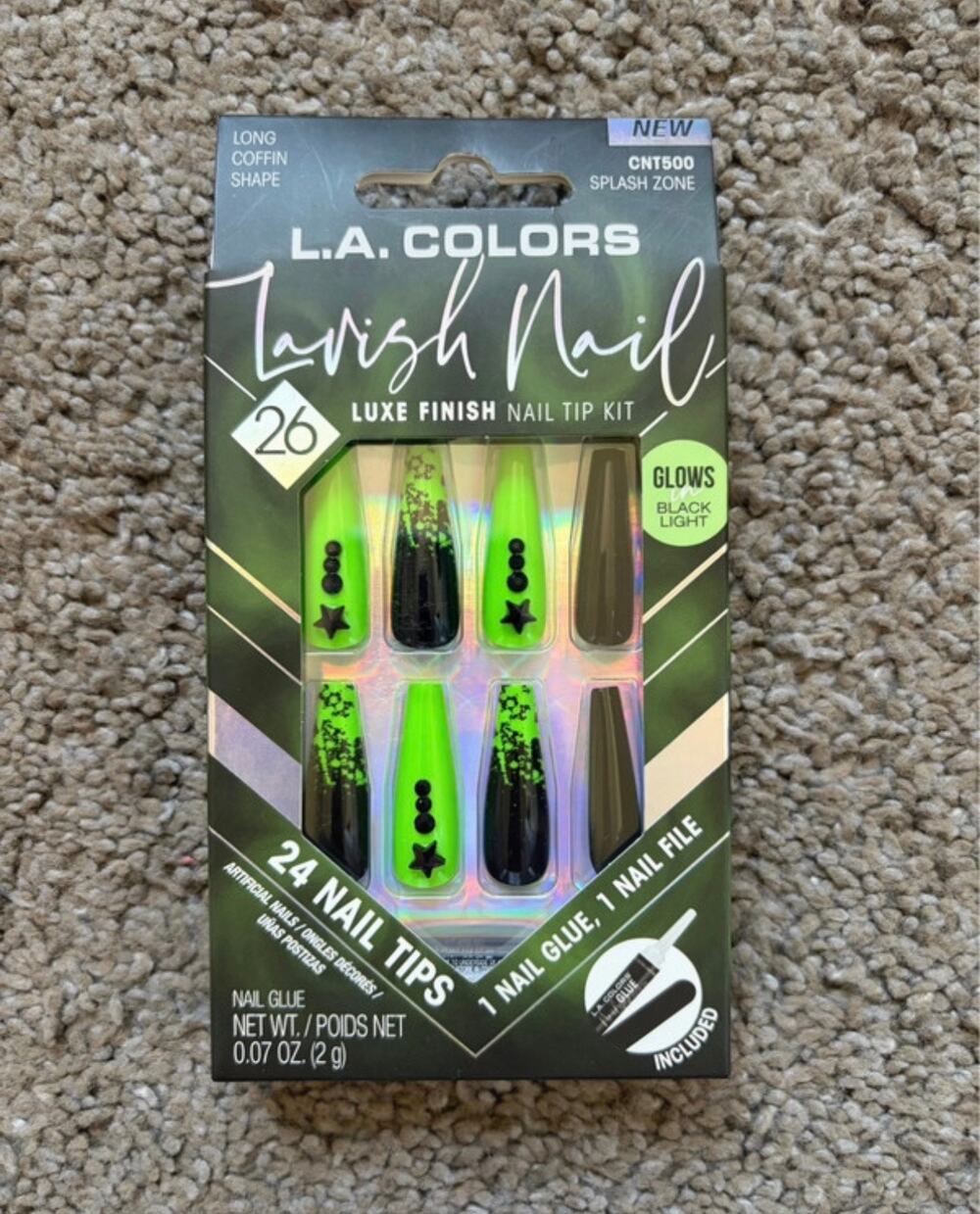 L.A. Colors Lavish Nails Black and Green Halloween Long Coffin Shape Fake Nails